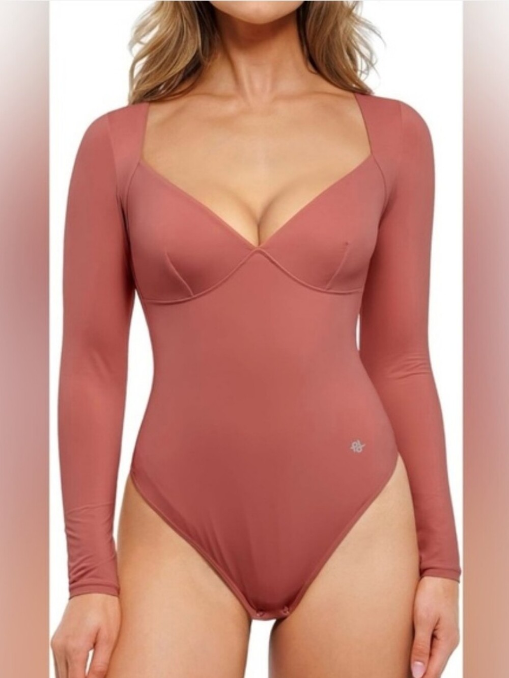NWT Popilush Long Sleeve Cloudsense Bodysuit One Piece Outfit Top Rose Pink L